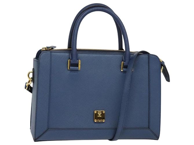 Borsa MCM in pelle Safiano 2 vie blu oro Auth BA863 D'oro - vista 2
