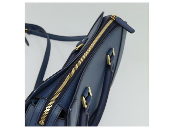 Borsa MCM in pelle Safiano 2 vie blu oro Auth BA863 D'oro - vista 7