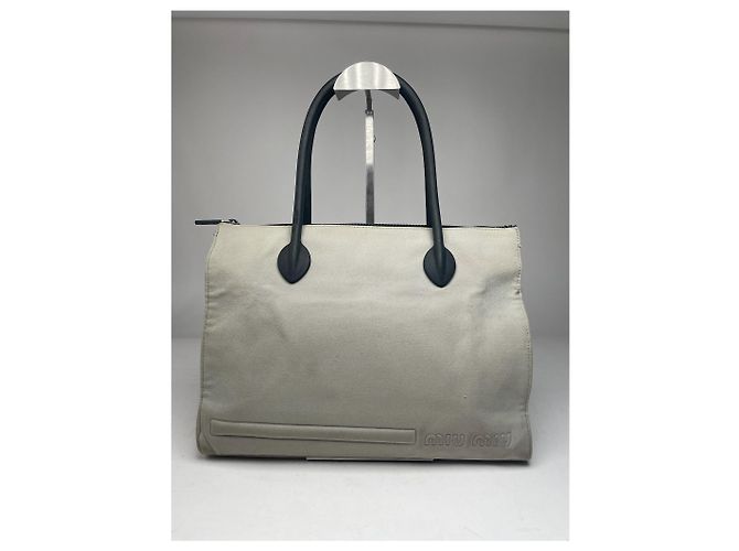Vintage Miu Miu Canvas Tasche Creme Schwarz Beige - Ansicht 11
