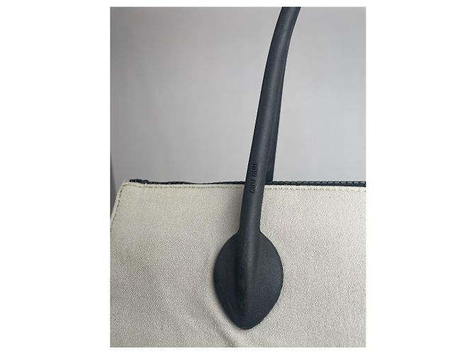 Vintage Miu Miu Canvas Tasche Creme Schwarz Beige - Ansicht 12