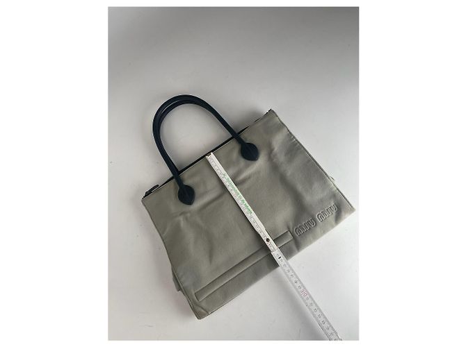 Vintage Miu Miu Canvas Tasche Creme Schwarz Beige - Ansicht 14