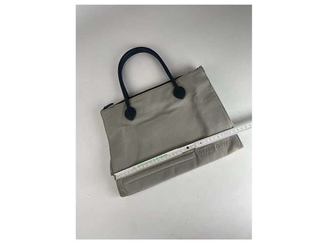 Vintage Miu Miu Canvas Tasche Creme Schwarz Beige - Ansicht 15