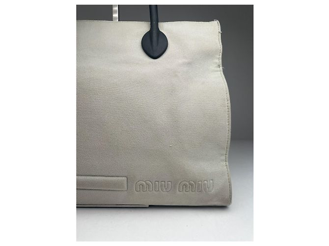 Vintage Miu Miu Canvas Tasche Creme Schwarz Beige - Ansicht 4