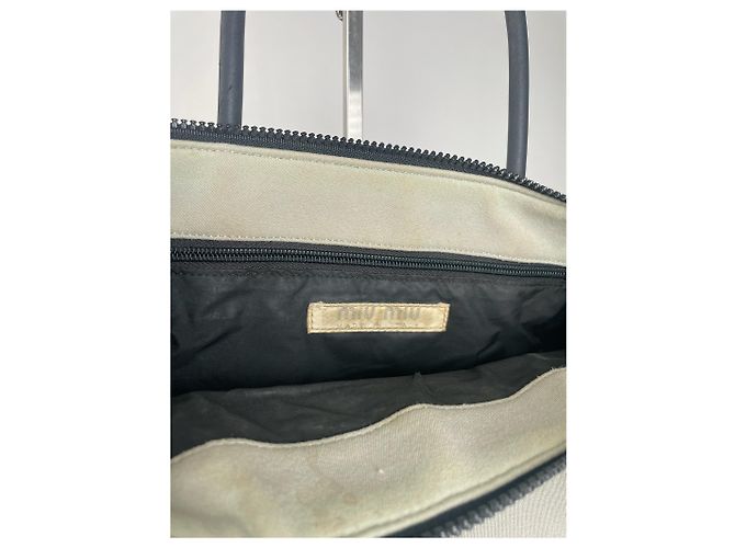 Vintage Miu Miu Canvas Tasche Creme Schwarz Beige - Ansicht 7