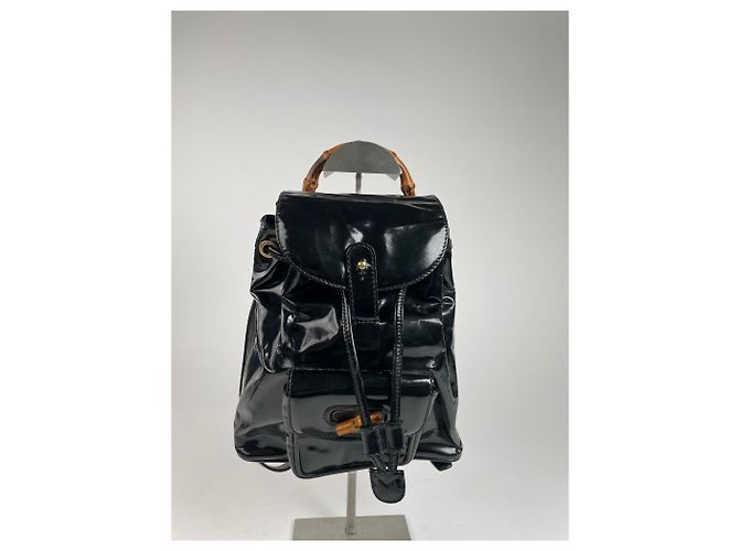 Ophidia Vintage Gucci Bamboo Patelleder Rucksack Schwarz - Ansicht 10
