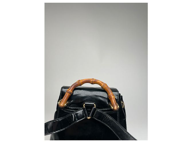 Ophidia Vintage Gucci Bamboo Patelleder Rucksack Schwarz - Ansicht 11