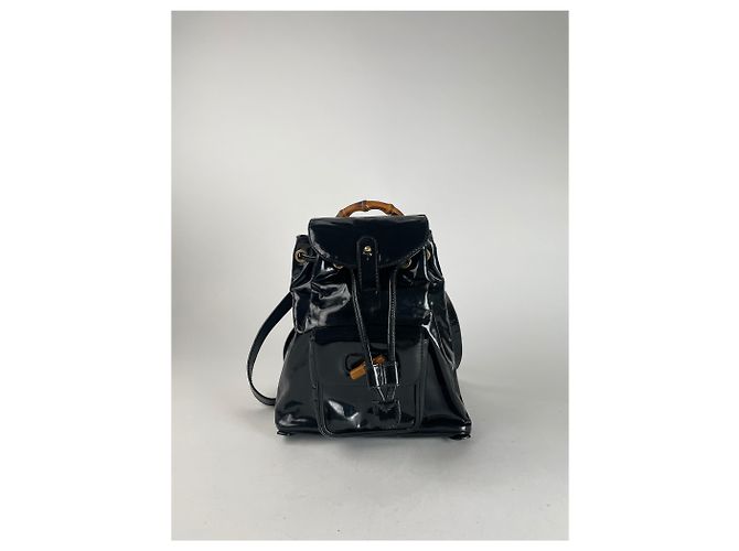 Ophidia Vintage Gucci Bamboo Patelleder Rucksack Schwarz - Ansicht 12