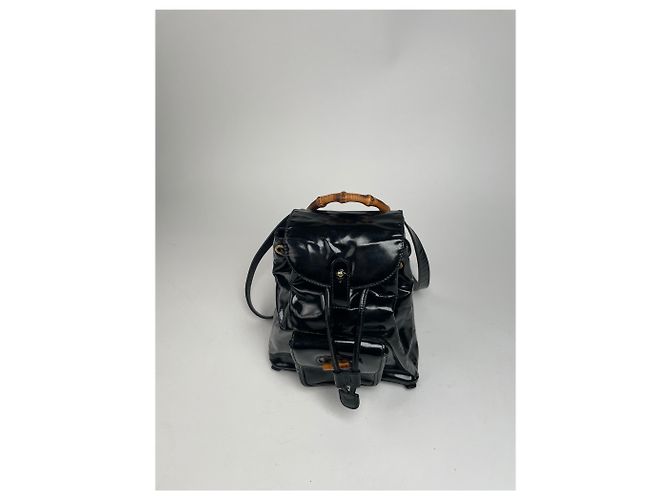 Ophidia Vintage Gucci Bamboo Patelleder Rucksack Schwarz - Ansicht 14