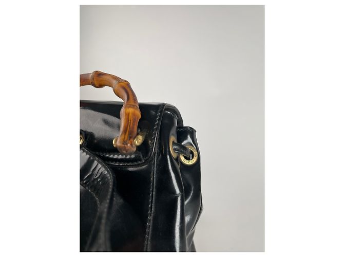 Ophidia Vintage Gucci Bamboo Patelleder Rucksack Schwarz - Ansicht 15