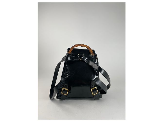 Ophidia Vintage Gucci Bamboo Patelleder Rucksack Schwarz - Ansicht 2