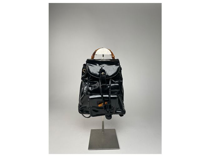 Ophidia Vintage Gucci Bamboo Patelleder Rucksack Schwarz - Ansicht 5