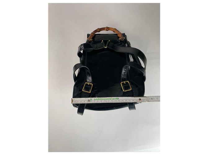 Ophidia Vintage Gucci Bamboo Patelleder Rucksack Schwarz - Ansicht 7