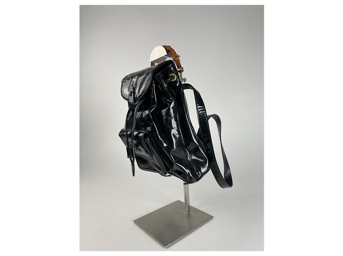 Ophidia Vintage Gucci Bamboo Patelleder Rucksack Schwarz - Ansicht 8