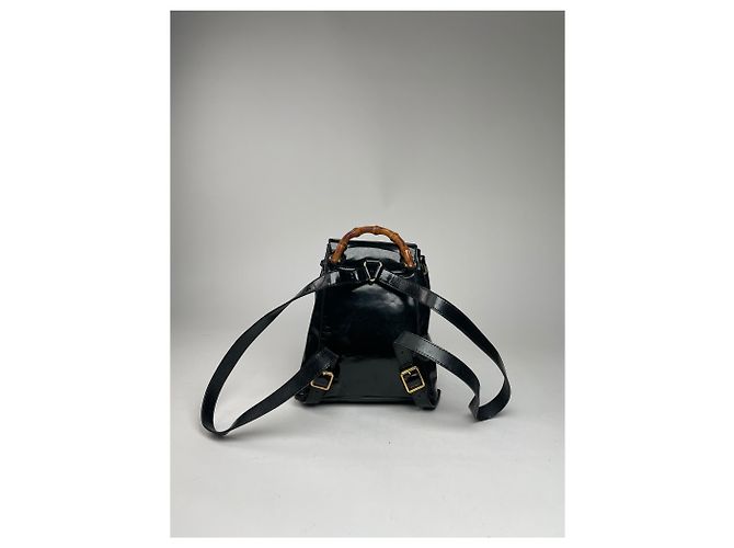 Ophidia Vintage Gucci Bamboo Patelleder Rucksack Schwarz - Ansicht 9