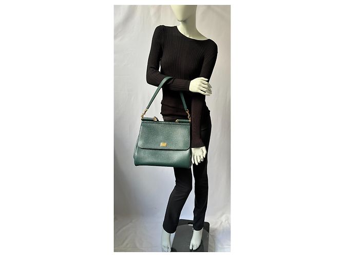 Borsa Dolce & Gabbana Sicily in pelle verde scuro - vista 11