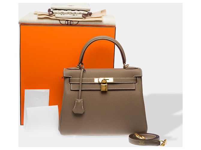 Hermès Sac HERMES Kelly 28 en Cuir Étoupe - 102604 Taupe - vue 2