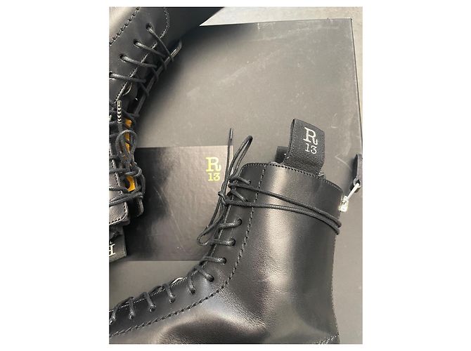 Stivaletti R13 in pelle nera con suola Vibram Nero - vista 7