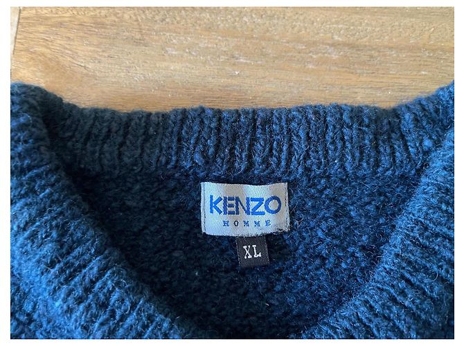 Pullover oder Sweater aus 100% petrolblauer Wolle Größe L-XL Kenzo Herren - Ansicht 4