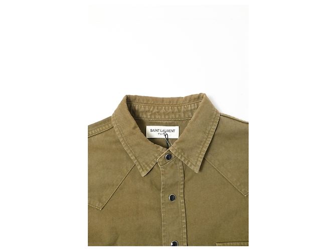 Camicia con bottoni Saint Laurent con tasche in cotone oliva Verde Verde oliva - vista 10