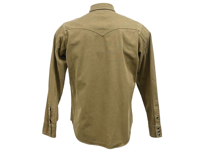 Camicia con bottoni Saint Laurent con tasche in cotone oliva Verde Verde oliva - vista 3
