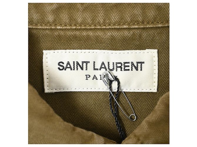 Camicia con bottoni Saint Laurent con tasche in cotone oliva Verde Verde oliva - vista 4