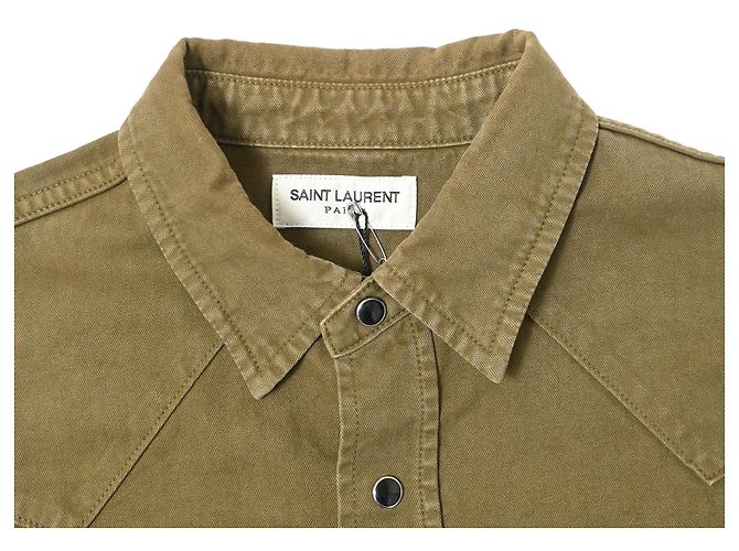 Camicia con bottoni Saint Laurent con tasche in cotone oliva Verde Verde oliva - vista 5