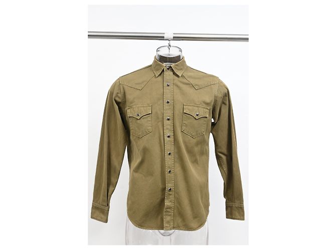 Camicia con bottoni Saint Laurent con tasche in cotone oliva Verde Verde oliva - vista 6