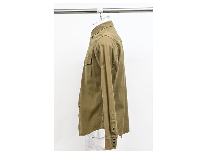 Camicia con bottoni Saint Laurent con tasche in cotone oliva Verde Verde oliva - vista 7