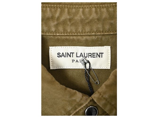 Camicia con bottoni Saint Laurent con tasche in cotone oliva Verde Verde oliva - vista 9
