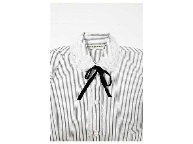 Blusa de algodón blanco a rayas con encaje de Alessandra Rich - vista 10