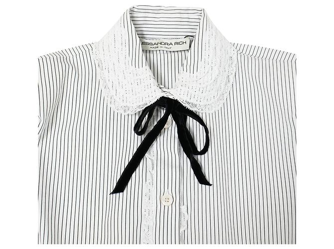 Blusa de algodón blanco a rayas con encaje de Alessandra Rich - vista 5