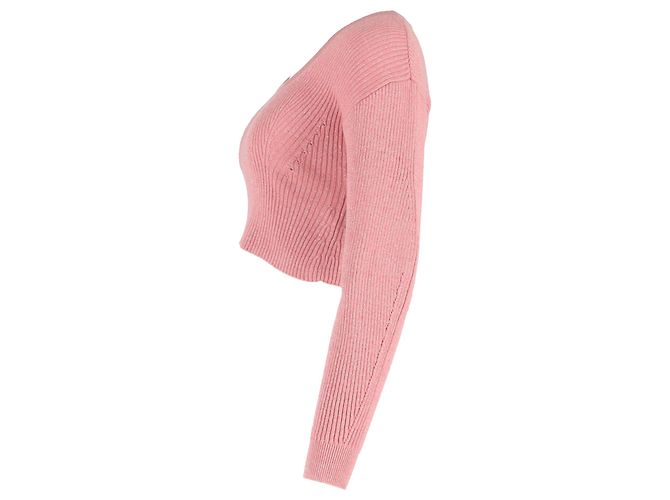 Self portrait Rippstrick-Cropped-Pullover aus rosa Wolle von Self-Portrait Braun Pink - Ansicht 2