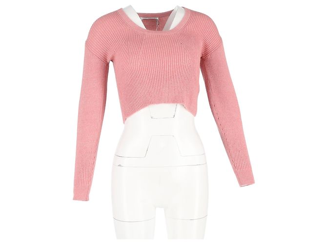 Self portrait Rippstrick-Cropped-Pullover aus rosa Wolle von Self-Portrait Braun Pink - Ansicht 4