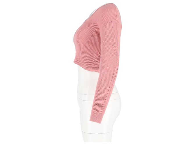 Self portrait Rippstrick-Cropped-Pullover aus rosa Wolle von Self-Portrait Braun Pink - Ansicht 5