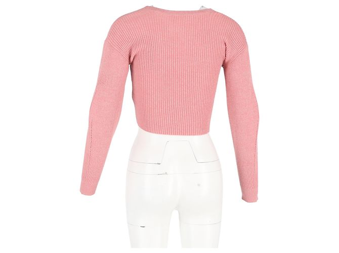 Self portrait Rippstrick-Cropped-Pullover aus rosa Wolle von Self-Portrait Braun Pink - Ansicht 6