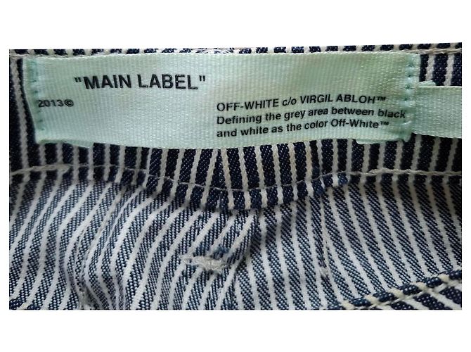 Off White Jeans rectos de tiro alto a rayas recortados Off-White en algodón azul claro - vista 3