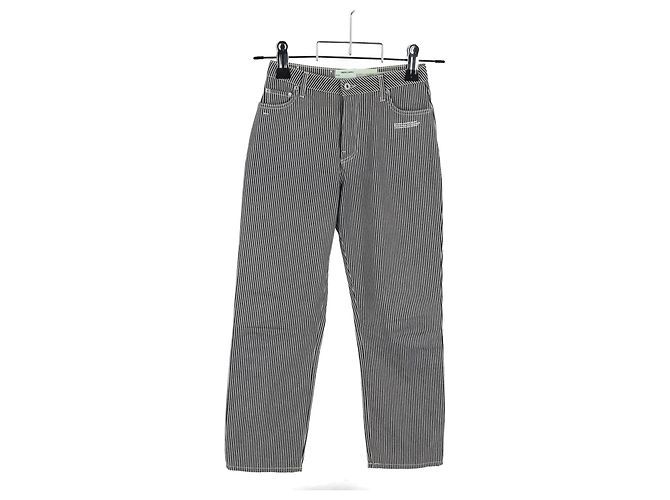 Off White Jeans rectos de tiro alto a rayas recortados Off-White en algodón azul claro - vista 4