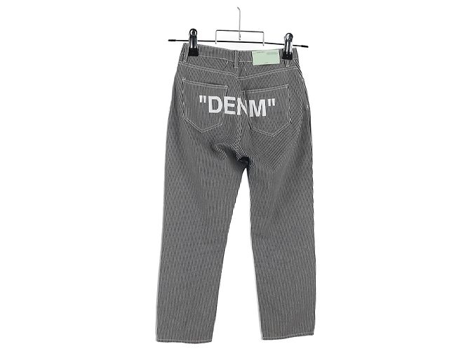 Off White Jeans rectos de tiro alto a rayas recortados Off-White en algodón azul claro - vista 5