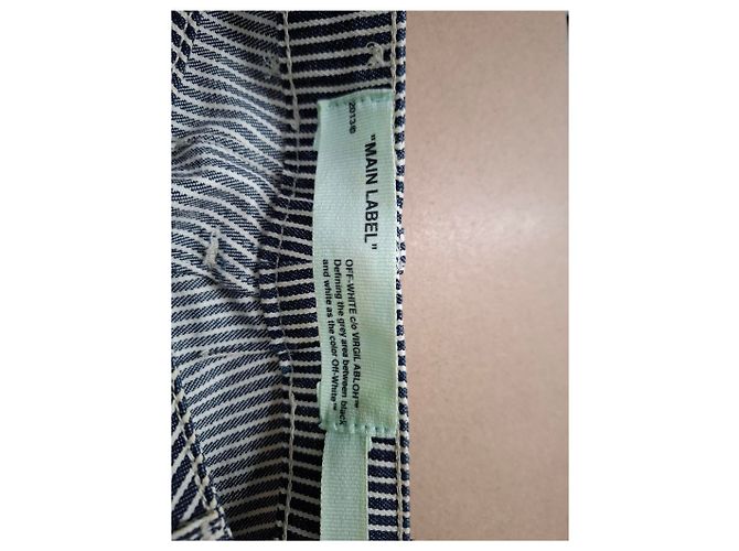 Off White Jeans rectos de tiro alto a rayas recortados Off-White en algodón azul claro - vista 6