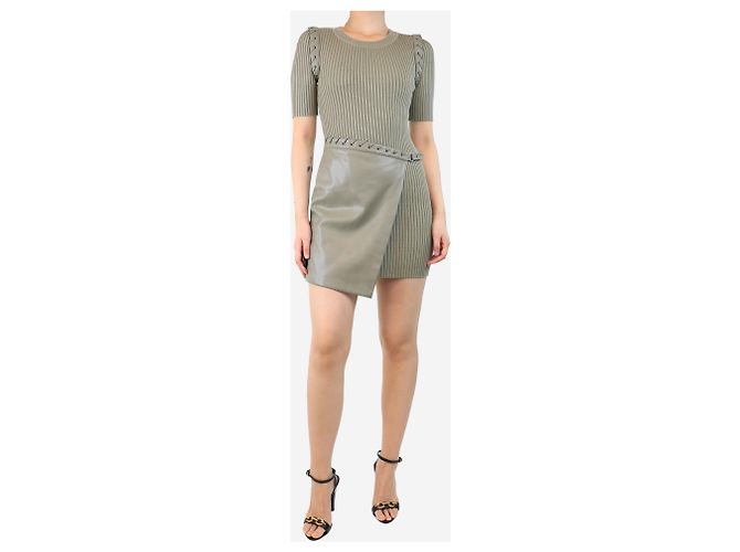 Jonathan Simkhai Olive green ribbed leather mini dress - size S - view 3