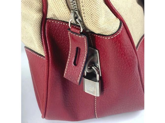 Prada Bicolor-Dreieckslogo-Plattentasche Rot Beige - Ansicht 13