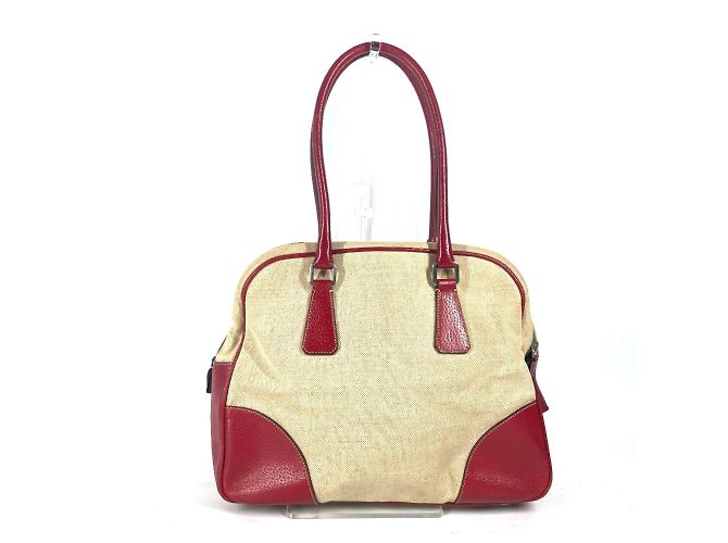 Prada Bicolor-Dreieckslogo-Plattentasche Rot Beige - Ansicht 2