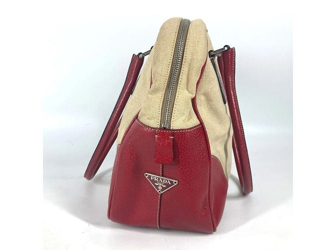 Prada Bicolor-Dreieckslogo-Plattentasche Rot Beige - Ansicht 3