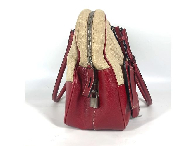 Prada Bicolor-Dreieckslogo-Plattentasche Rot Beige - Ansicht 4