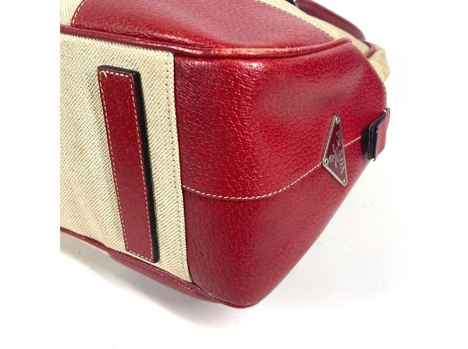 Prada Bicolor-Dreieckslogo-Plattentasche Rot Beige - Ansicht 6