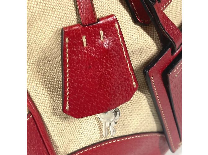Prada Bicolor-Dreieckslogo-Plattentasche Rot Beige - Ansicht 8