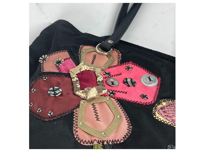 Tote Borsa a spalla ricamata con fiori Prada Nero Multicolore - vista 7