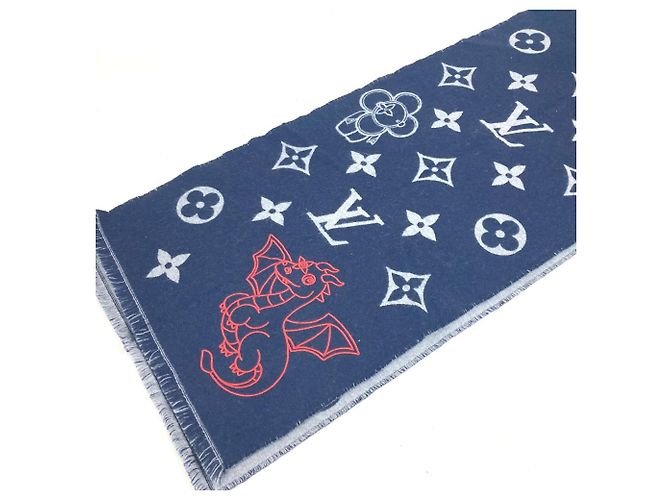 Sciarpa a frange Vivienne Dragonne di Louis Vuitton Rosso Blu navy - vista 10