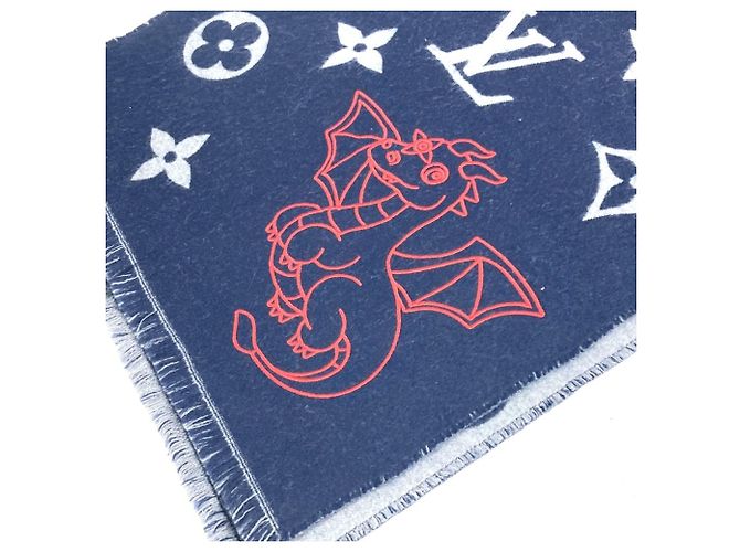 Sciarpa a frange Vivienne Dragonne di Louis Vuitton Rosso Blu navy - vista 11
