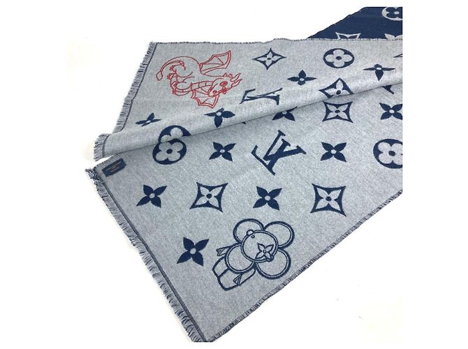 Sciarpa a frange Vivienne Dragonne di Louis Vuitton Rosso Blu navy - vista 3